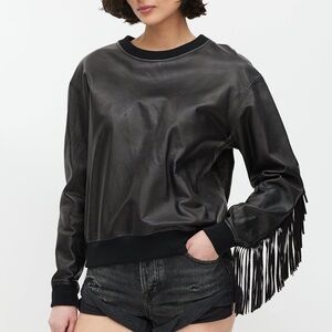 Alexander Wang Lamb Leather Fringe Sweatshirt Spring 2009 Limited Edition Rare